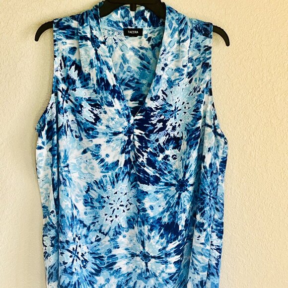 Tacera large ladies sleeveless blouse. Mixture of blues. - Picture 1 of 5